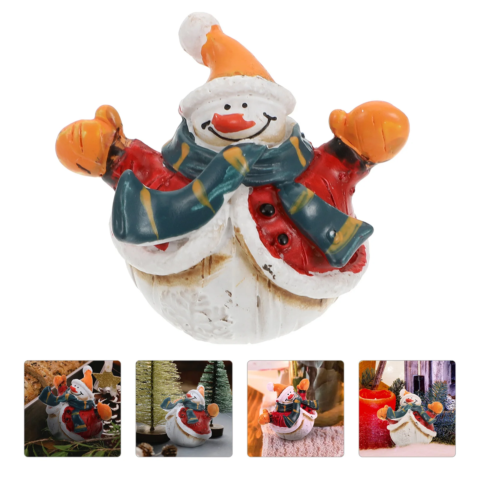 

1Pcs Christmas Resin Snowman Craft Small Ornament Xmas Home Decor Decorative Snowman for Dining Room Office Desktop Ornament