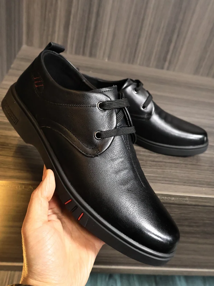 

Homes! Top Layer Cowhide Easy to Wear! Autumn Winter Men's Lightweight Business Commuter Versatile Pointed Toe Lace-Up Casual...