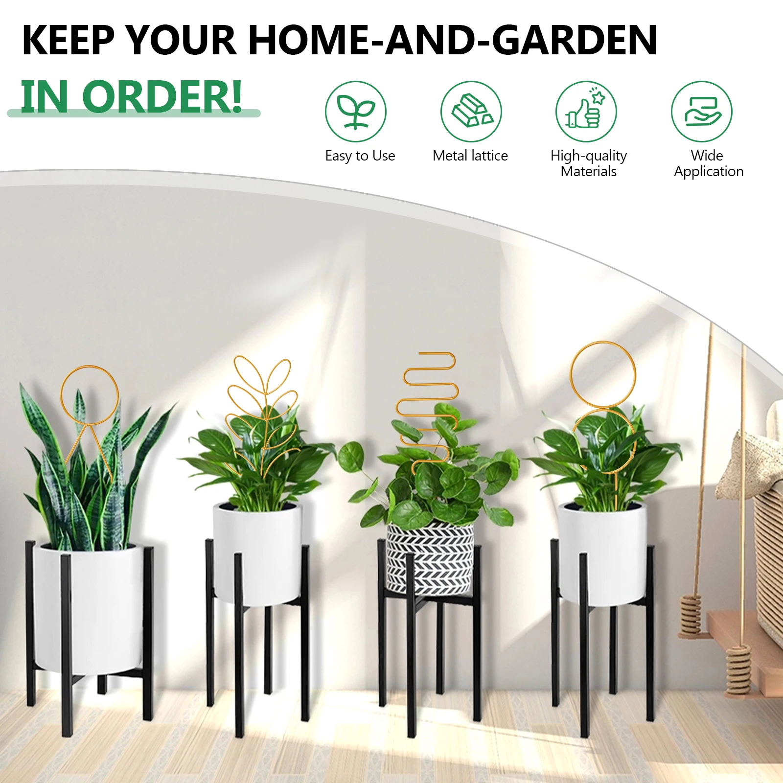 6Pcs Plant Supports for Climbing Plants Indoor Plant Shelves Plant Stand Stake Metal Trellis for Garden Potted Roses Cucumbers