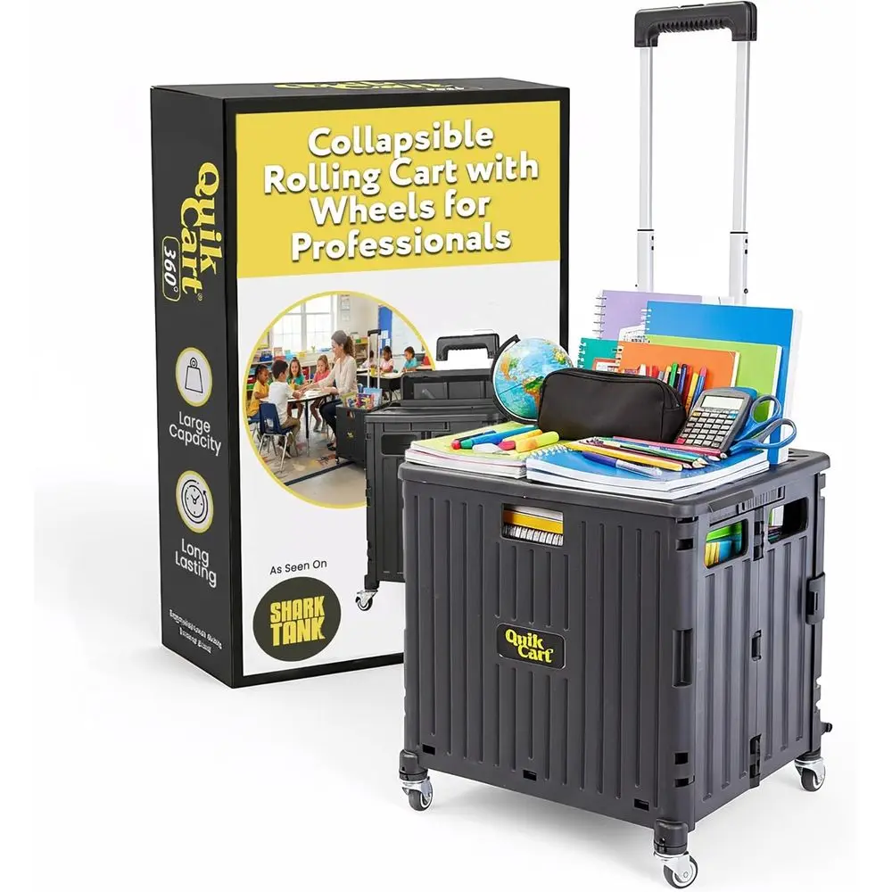

Collapsible 360-Degree Rolling Utility Cart with Wheels and Seat, 80 lbs Capacity, Black