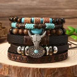 Vintage Feather Casual 6 Pc/set Tree Handmade Men Bracelets Male Women Leather Bracelets Men Bangle Wholesale Jewelry Gift