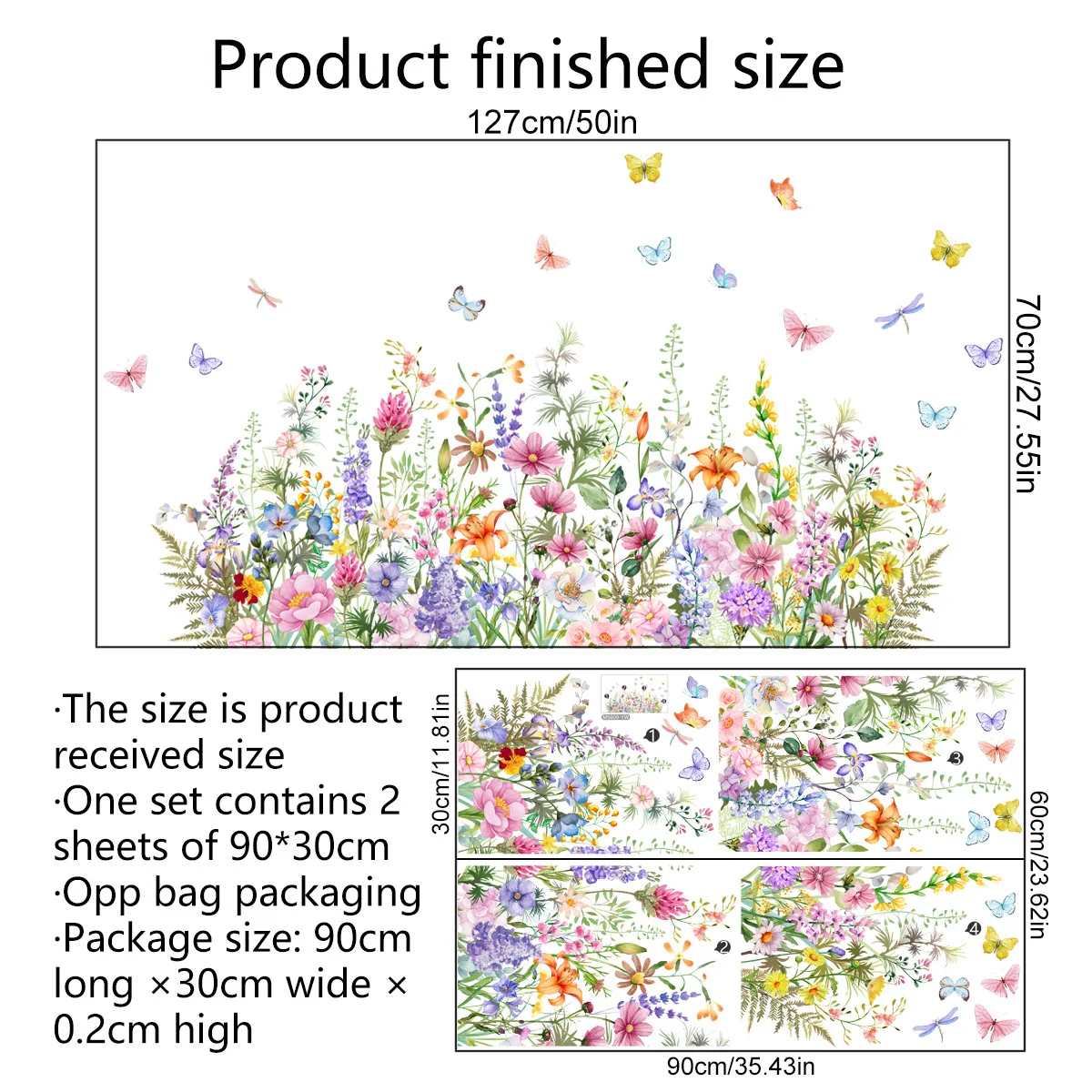 2pcs Crescent Color Plant Flower Butterfly Wall Sticker Living Room Bedroom Home Decorative Mural Wall Sticker Wallpaper Ms609