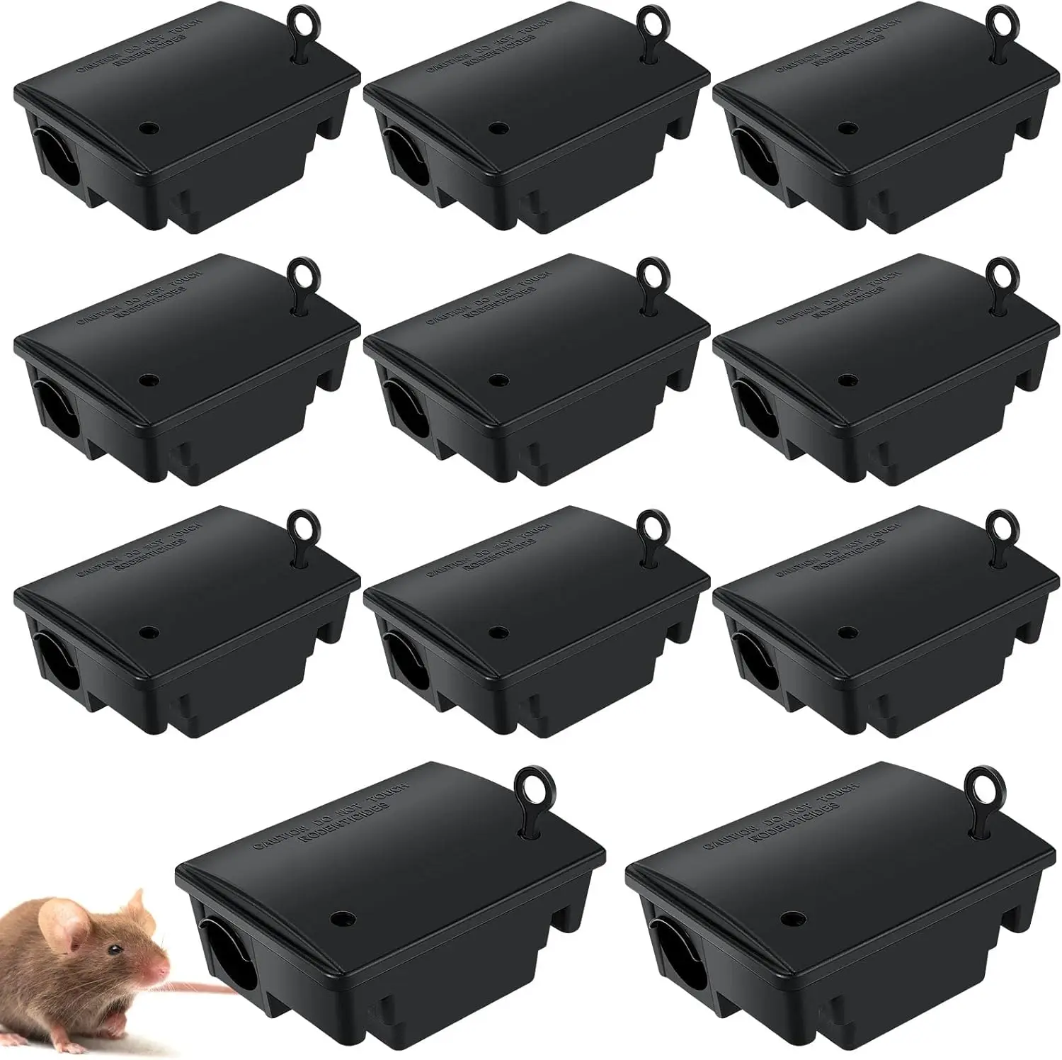 

12-Pack Rat Bait Stations with Keys for Outdoor/Indoor Use, Safe for Pets and Children