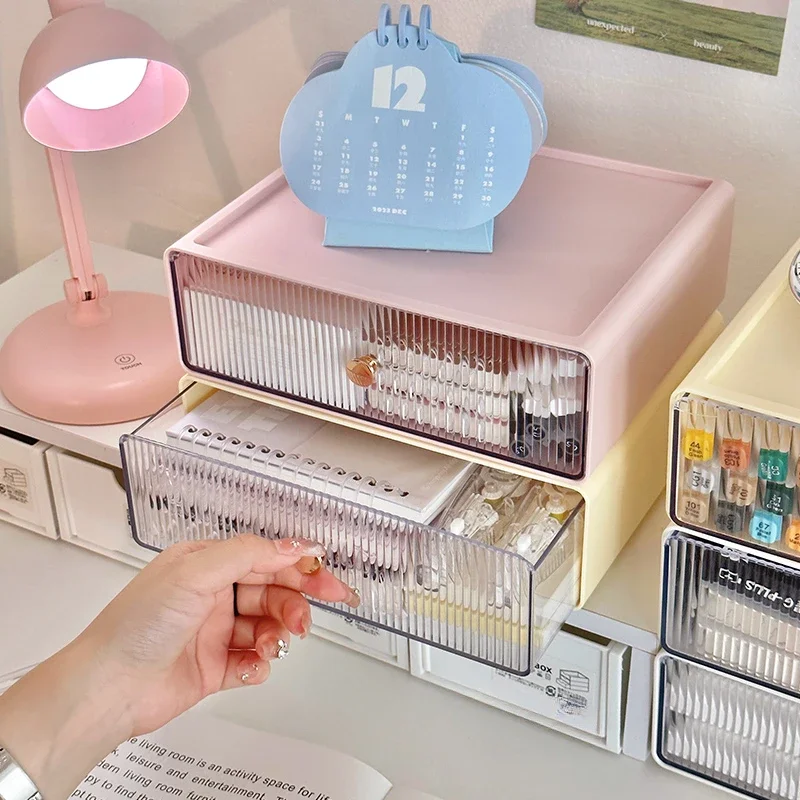 Transparent Storage Box Organizer Desk Drawer Stationery Sundries Storage Girls Workstation Organizing Desktop Transformation