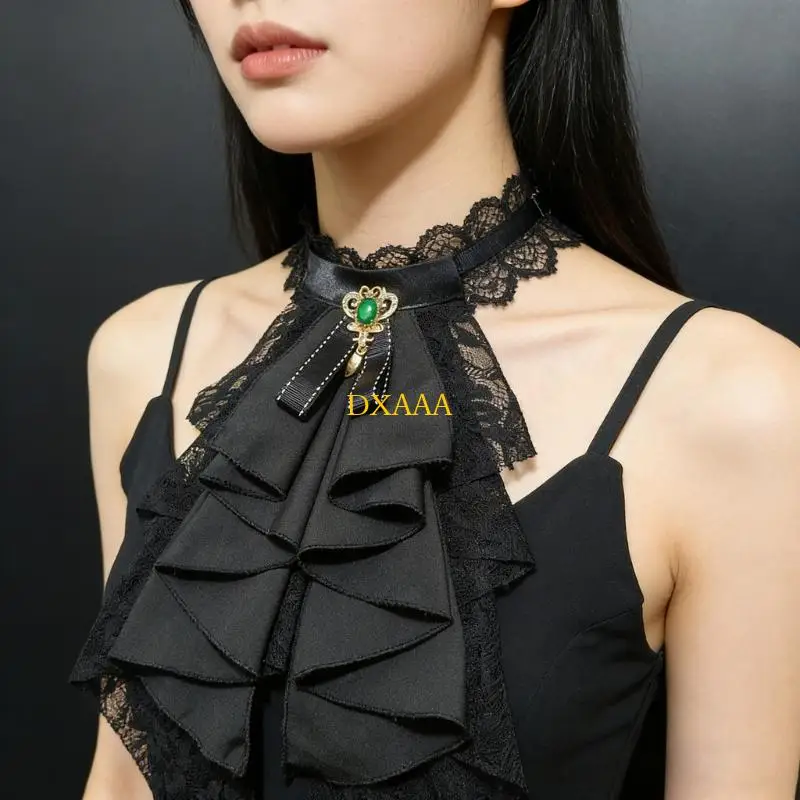 DXAA Lace Detachable Collar With Ruffled Design Elegant Jabot Collar Decorative Neckwear For Women Daily and Formal Event
