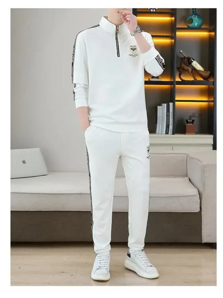 Spring and Autumn New Casual Stand Collar Long Sleeve Hoodie Set Men\'s Fashion Trousers Sports Running Two-piece Set