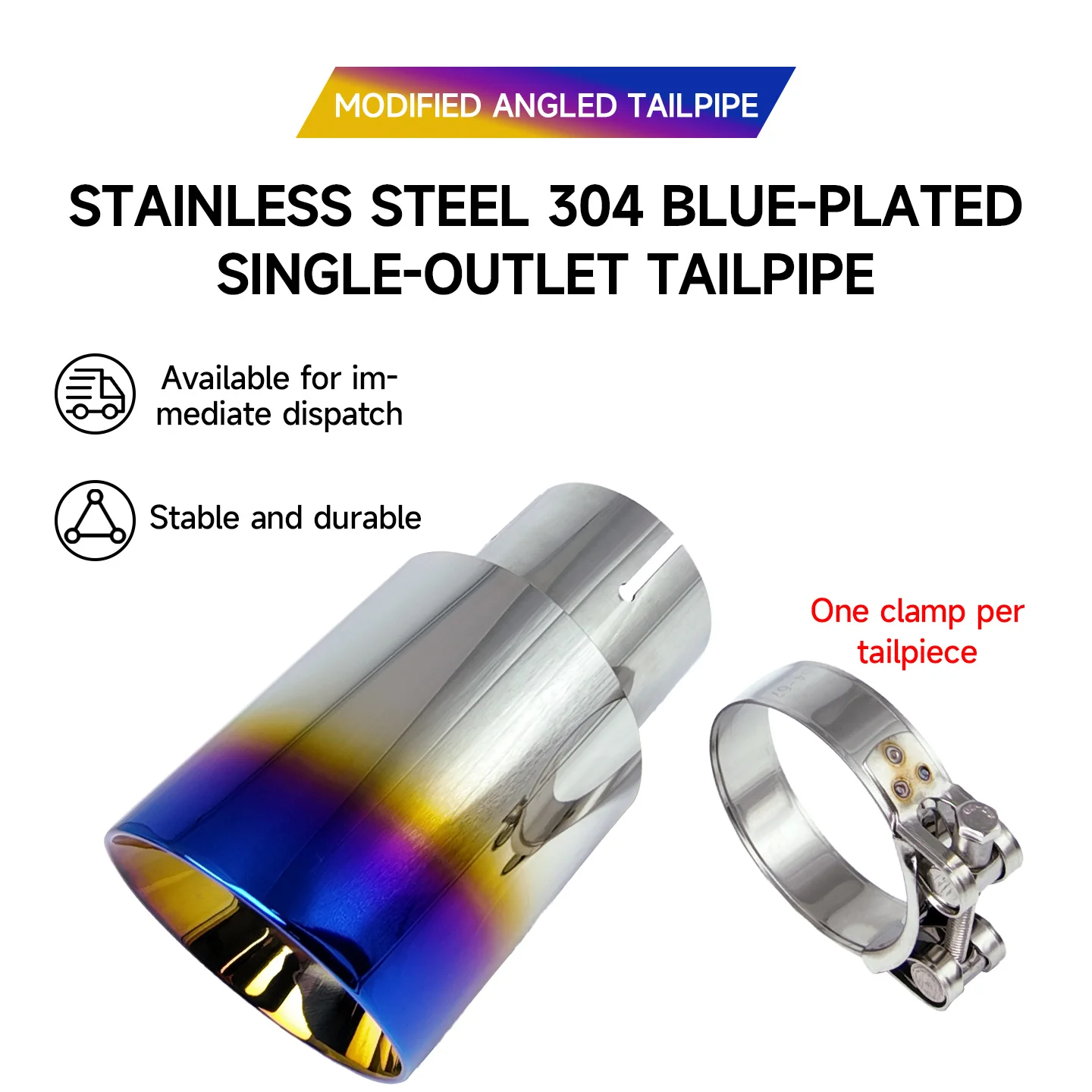Stainless steel 304 automotive exhaust pipe decorative tailpipe 89, 101, 114mm blue tail tip