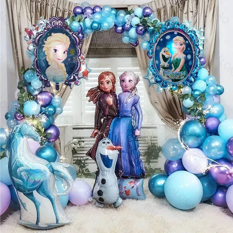 1set Disney Frozen Theme Balloons Garland Arch Kit Olaf Elsa Princess Aluminium Foil Balloons Snowflake Birthday Party Decors