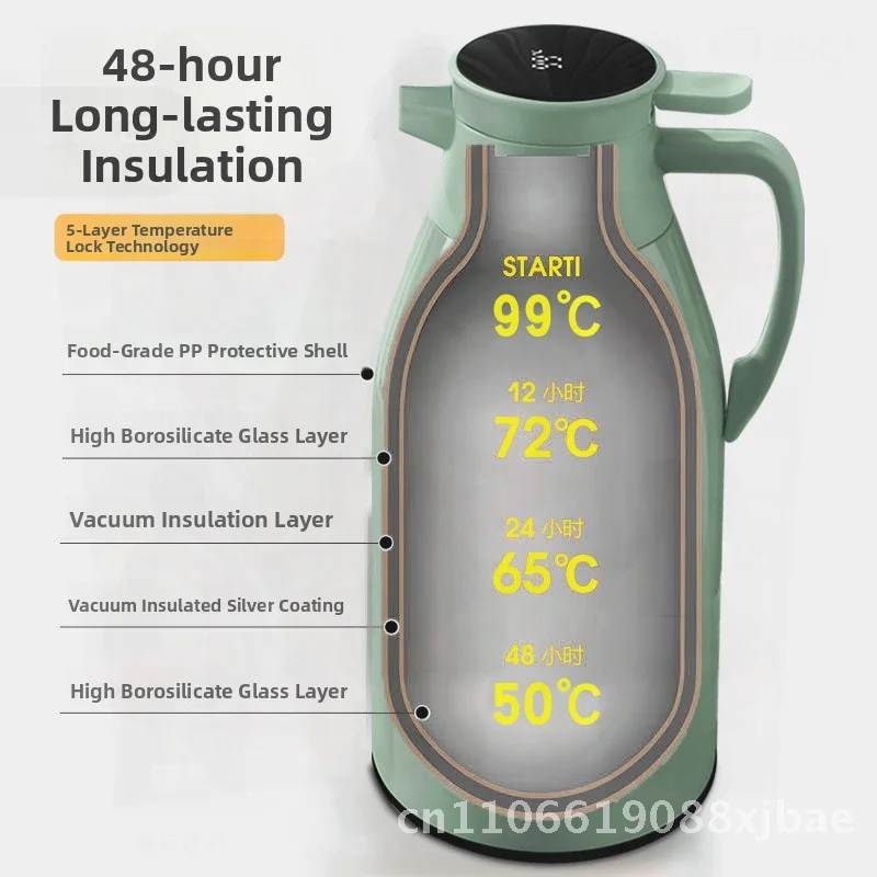 

Изоляционный чайник в европейском стиле большой емкости, бытовой термос с умным дисплеем температуры для студенческого общежития