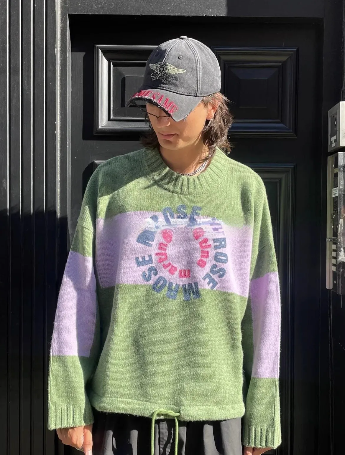 2024 Martine Rose green round neck pullover circular slogan men and women sweater WY716