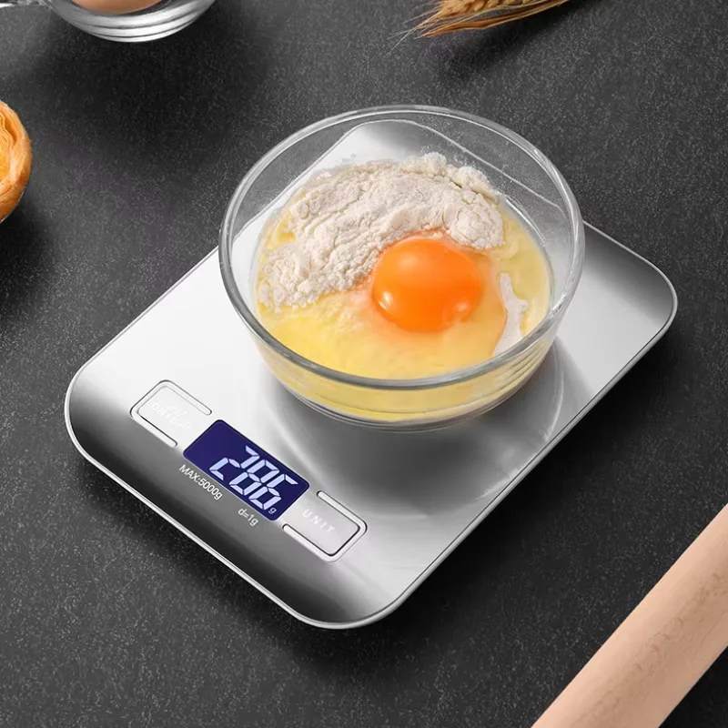 5 kg/1 g Multifunktions-elektrische digitale Küchen-Lebensmittelwaage, LCD-Display, hochpräzise wasserdichte Messwaage aus Edelstahl