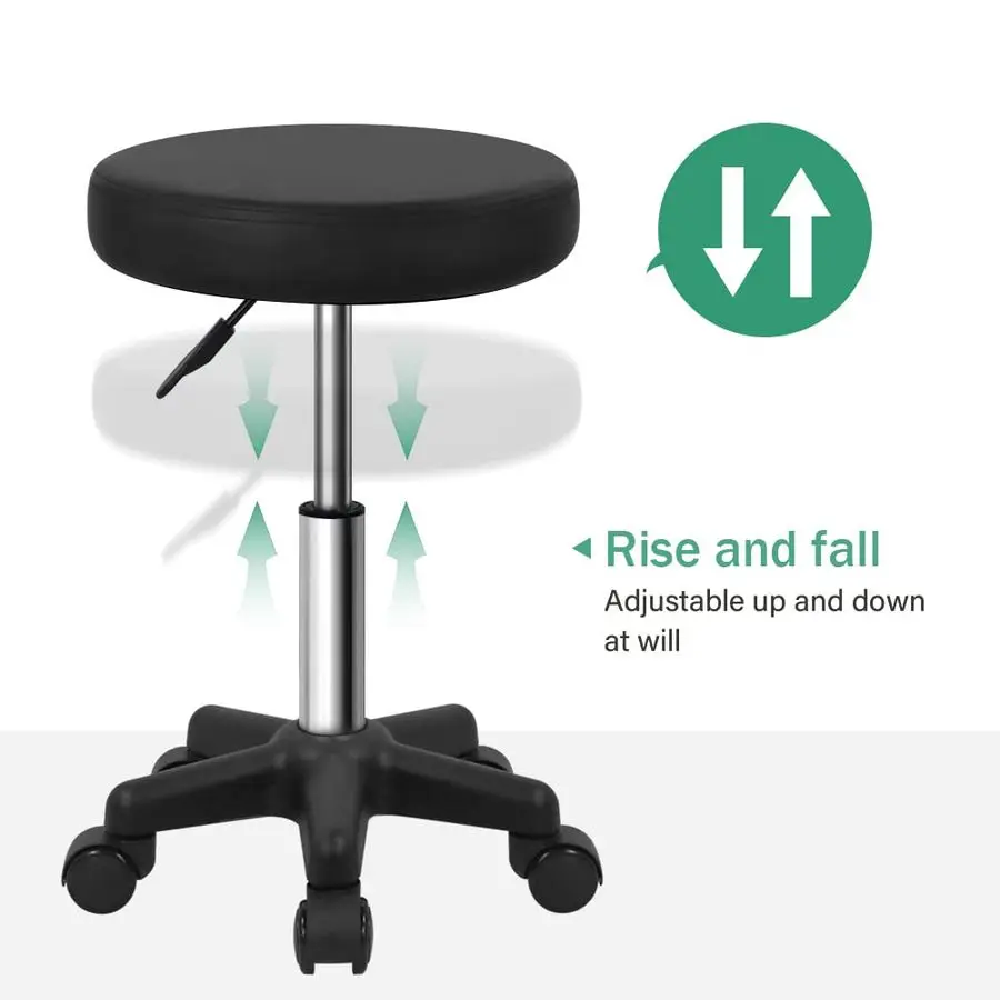 Tabouret Roulant Rond Réglable en Hauteur avec Roulettes pour Spa Salon Massage Noir