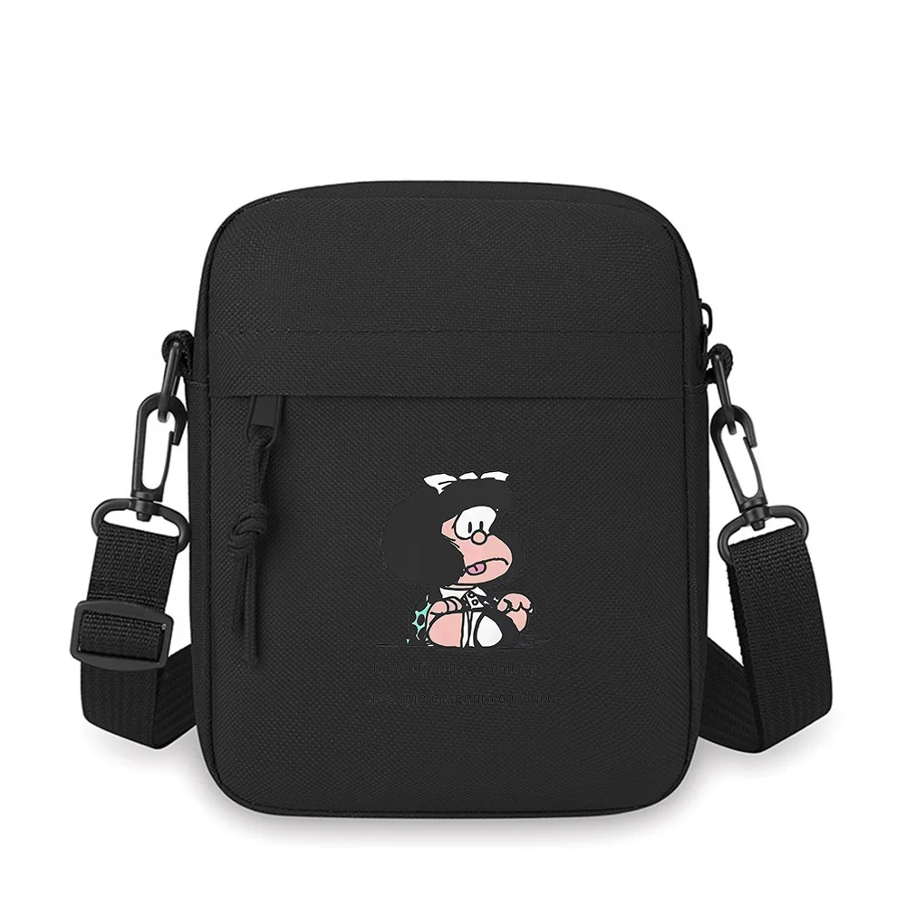 

Girl seated with glasses. Black hair. Men Crossbody Bag Single Shoulder Women Cartoon Anime Film Printing Design Unisex