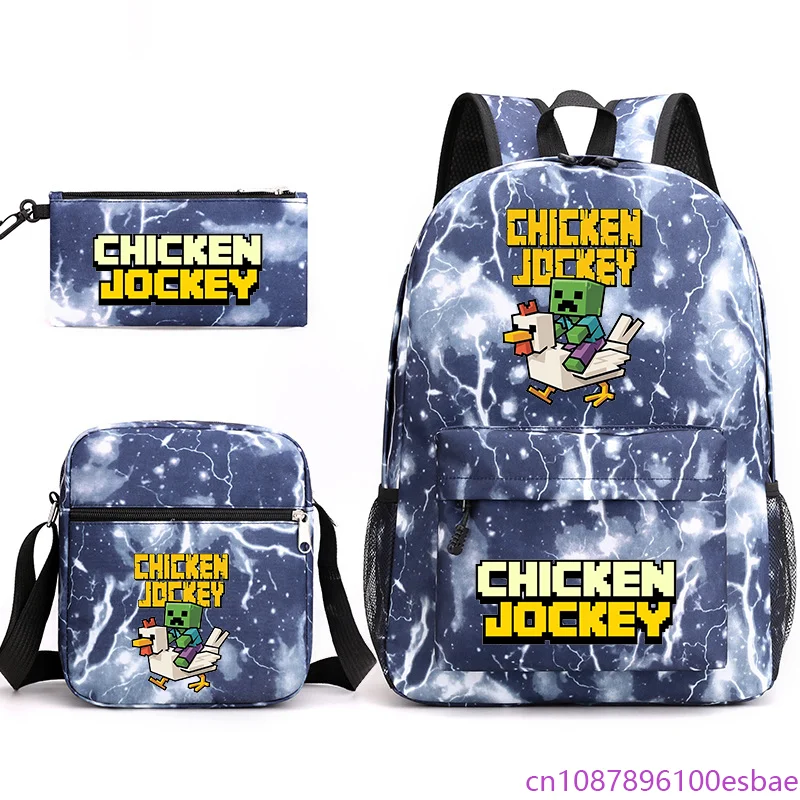 

Забавный рюкзак Chicken Jockey в стиле Харадзюку, подростковый школьный рюкзак высокого качества из трех предметов, сумка-карандаш