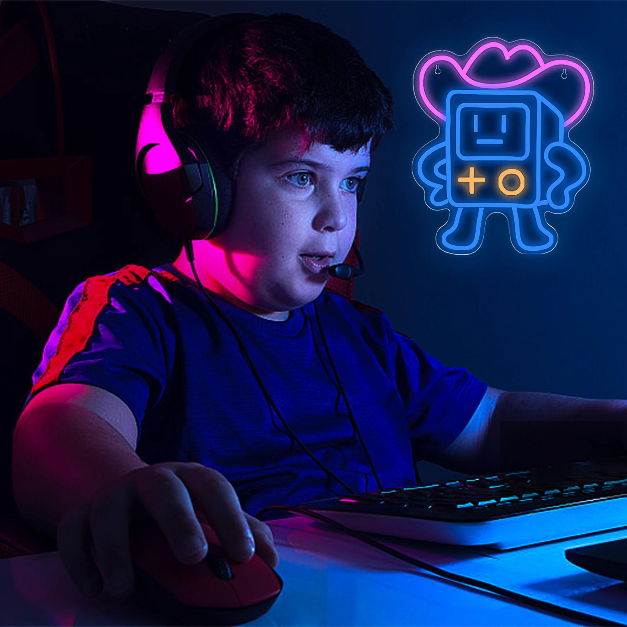 Gaming Neon Sign for Wall Decor Game Neon Sign Cowboy Sign Controller Gaming LED Lights for Game Room Gamers Boys Kids