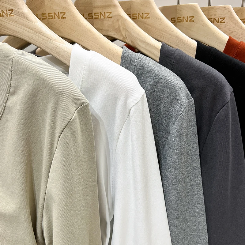 한국 스타일 심플 베이스 레이어 탑 2025 슬림핏 긴팔 O넥 여성 티셔츠 가을 사이드 플리츠 솔리드 다용도 티셔츠