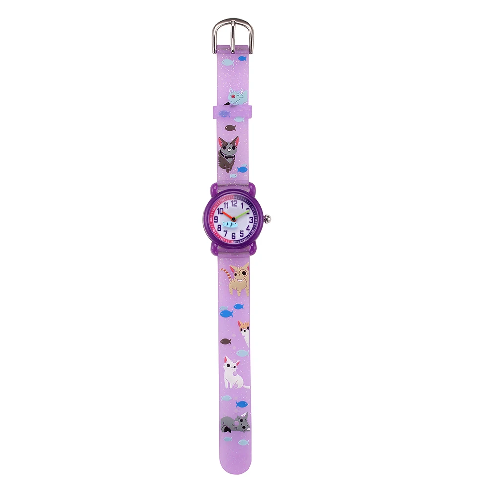 

Cartoon Watch Waterproof Quartz Wristband Fun Design Children's Gift Lovable Cat Style Comfortable Strap