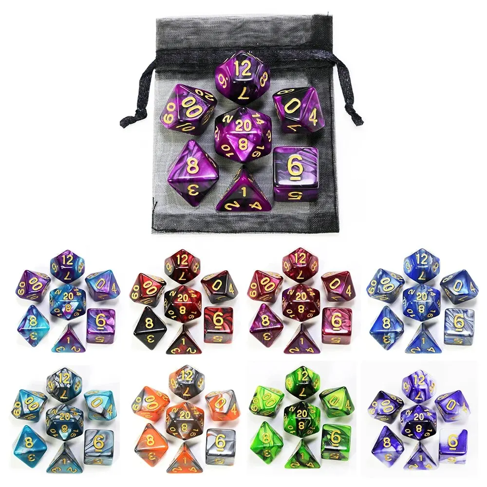 Zestaw Kości do Gry D&D, Kości do Gier Fabularnych, Kości Mieszane Kolory, Zestaw Kości z Woreczkiem, 9 Różnych Stylów, Idealne do Przenośnych Gier RPG TRPG