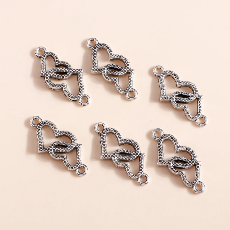 20 Stück 28x14mm Niedliche Legierungs-Doppelherz-Anhänger für Schmuckherstellung, DIY-Armbänder, Halsketten, Handarbeitszubehör – Detail 6