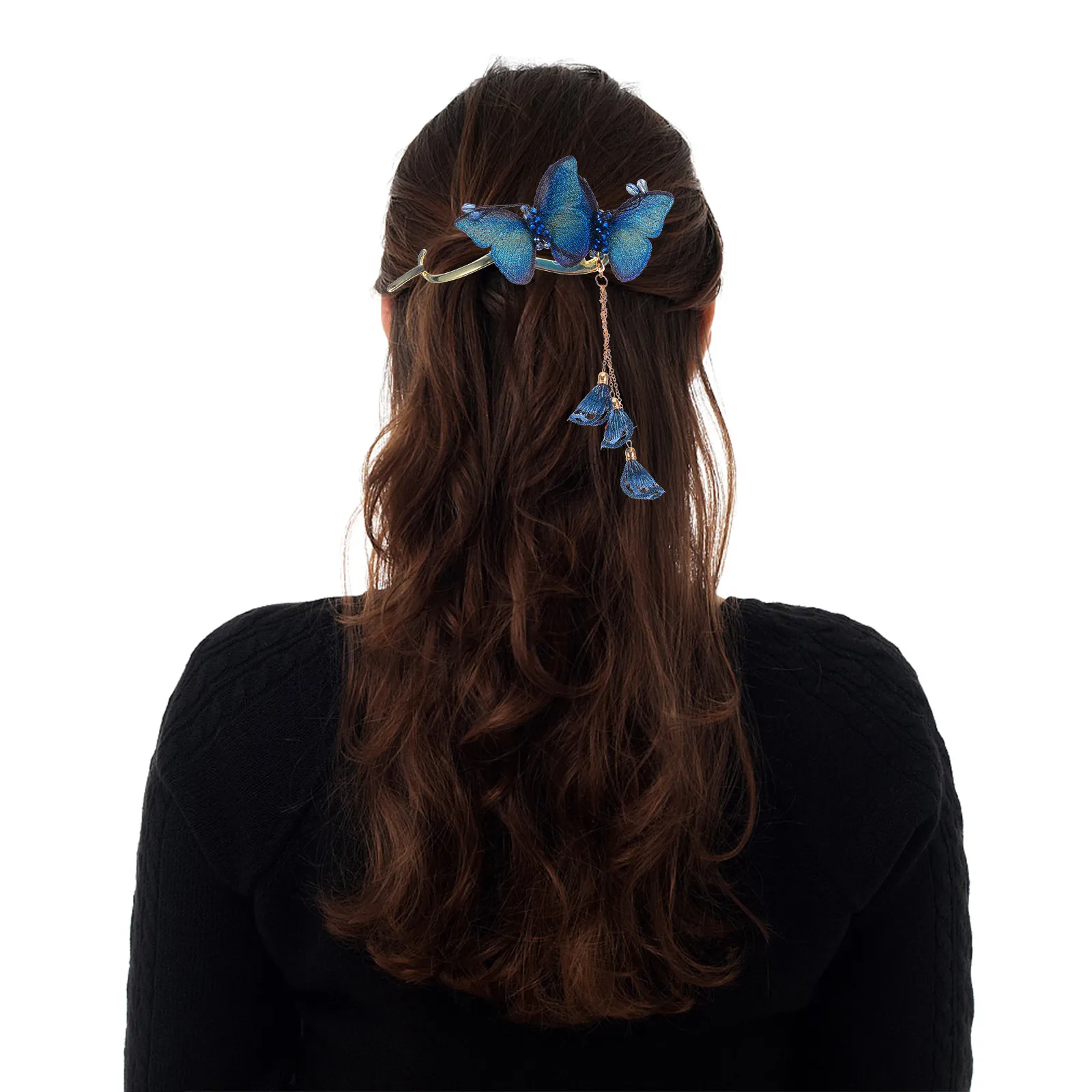 2Pcs Exquisite Double Butterflies Embroidered Hair Clips for Women Alloy Fabric Hair Accessories Elegant Styling Clip Gift
