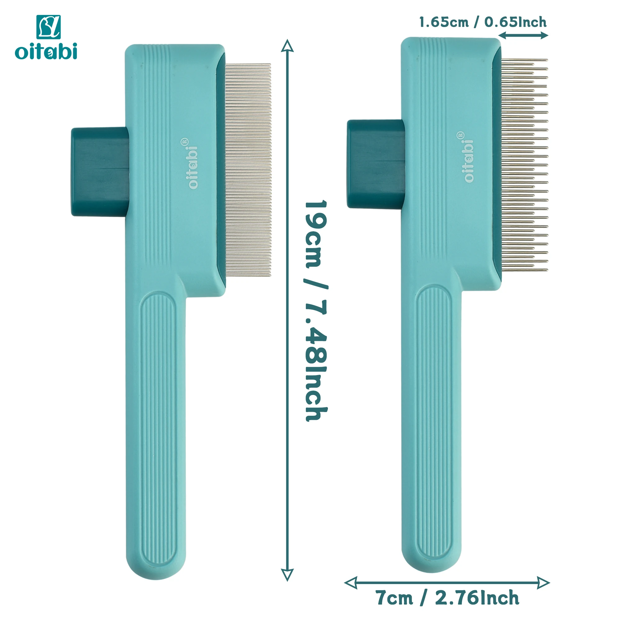 Oitabi 1/2PCS Pet Comb Flea Comb for Cats Dogs, Cat Grooming Brush with Release Button and Round Teeth, Self-Cleaning Dog Combs