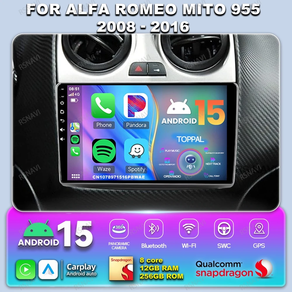 

Android 14 For Alfa Romeo MiTo 955 2008 - 2016 Car Radio BT Autoradio DSP Multimedia 5G WIFI Qualcomm GPS Head Unit Viedo Player