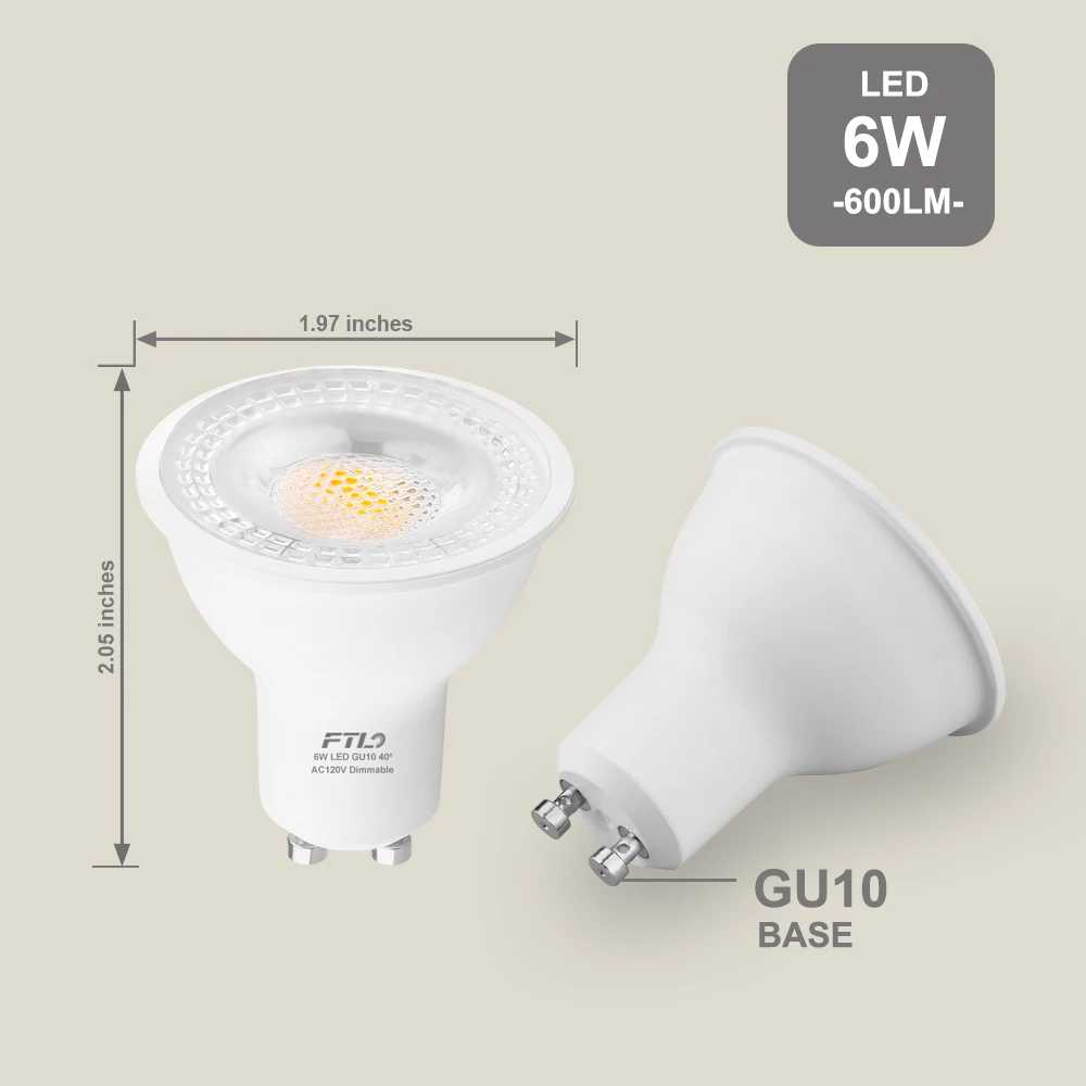 GU10 LED Bulbs Dimmable 6W 600LM Spotlight 3000K/5000K Warm White/Daylight White Dimmable 40 Degree Light Bulbs 10-Pack