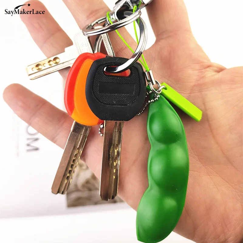 1pcs Fidget Toys Pack Decompression Edamame Squishy Squeeze Peas Beans Keychain Cute Stress Adult Toy Key Chain