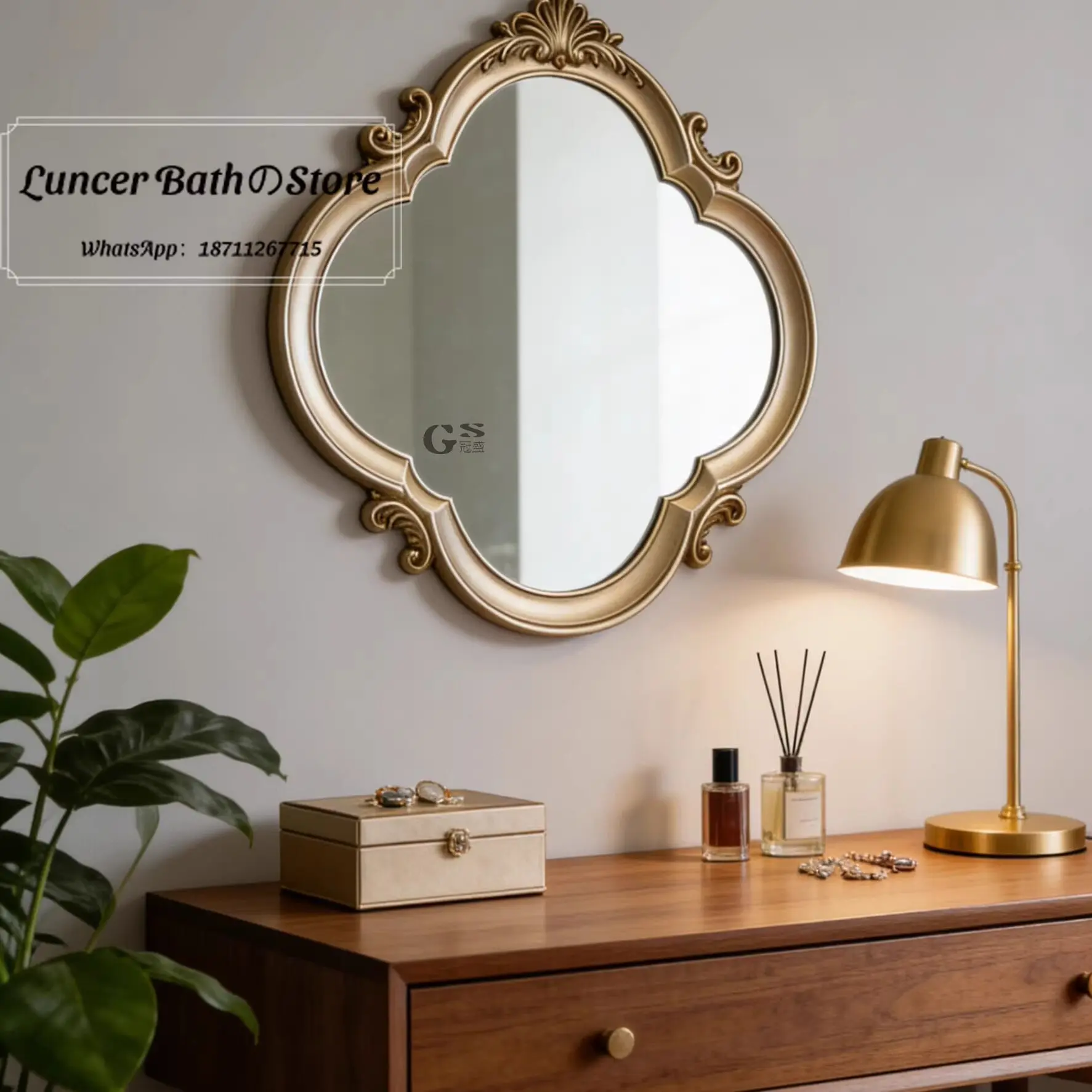 French American Vintage Carved Mirror, Wall Mounted Makeup Vanity Mirror for Bathroom, Bedroom, Living Room, Entryway Decor