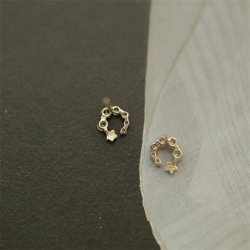 925 Sterling Silver Plated 14K Gold Gradient Zircon Star Earrings for Women Exquisite Small Jewelry Accessories