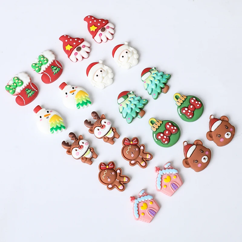 10/30Pcs Resin Kawaii Colorful Santa Trees Elk Snowman Gingerbread Man Flatback Stone Christmas Figurine Scrapbook DIY Crafts