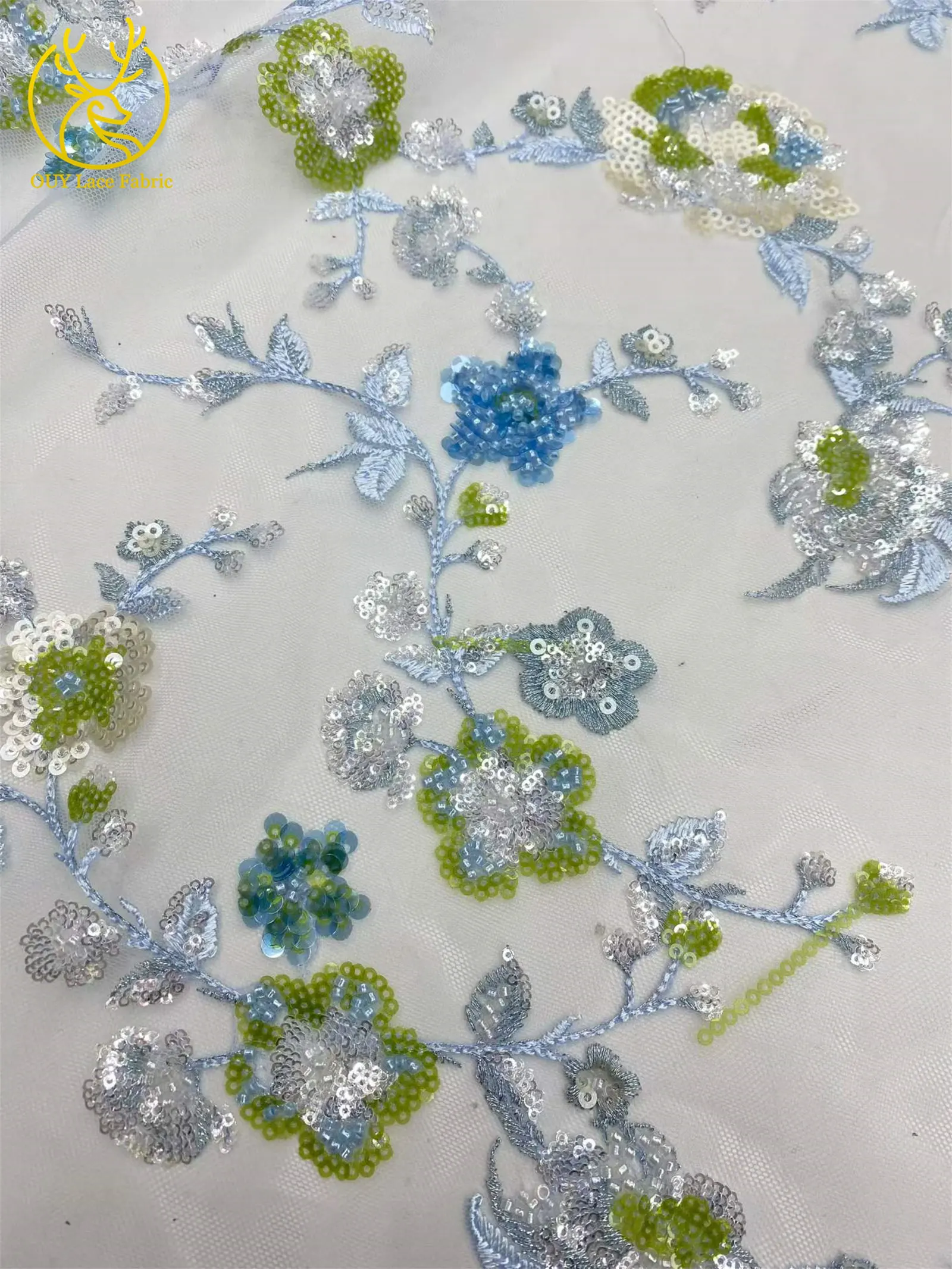 Elegantes Brautkleid mit Pailletten-Stickerei, Spitzenstoff 2026, Hochwertige Afrikanische Perlen-Tüllspitze für Damenkleider zum Nähen – Detail 7
