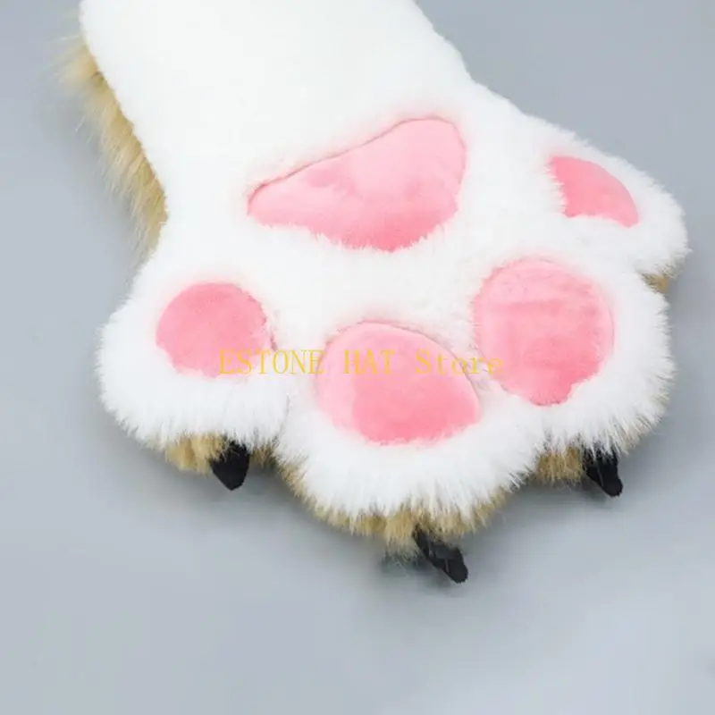 49MF Foxes Long Furs Ears Hair Headwear Animal Claw Gloves Boot and Long Tail Set Halloween Cosplay Costumes