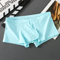 Men Ice Silk Boxer Briefs Big Bulge Pouch Shorts Trunks Solid Color Breathable Comfort Underpants Middle Waist Underwear