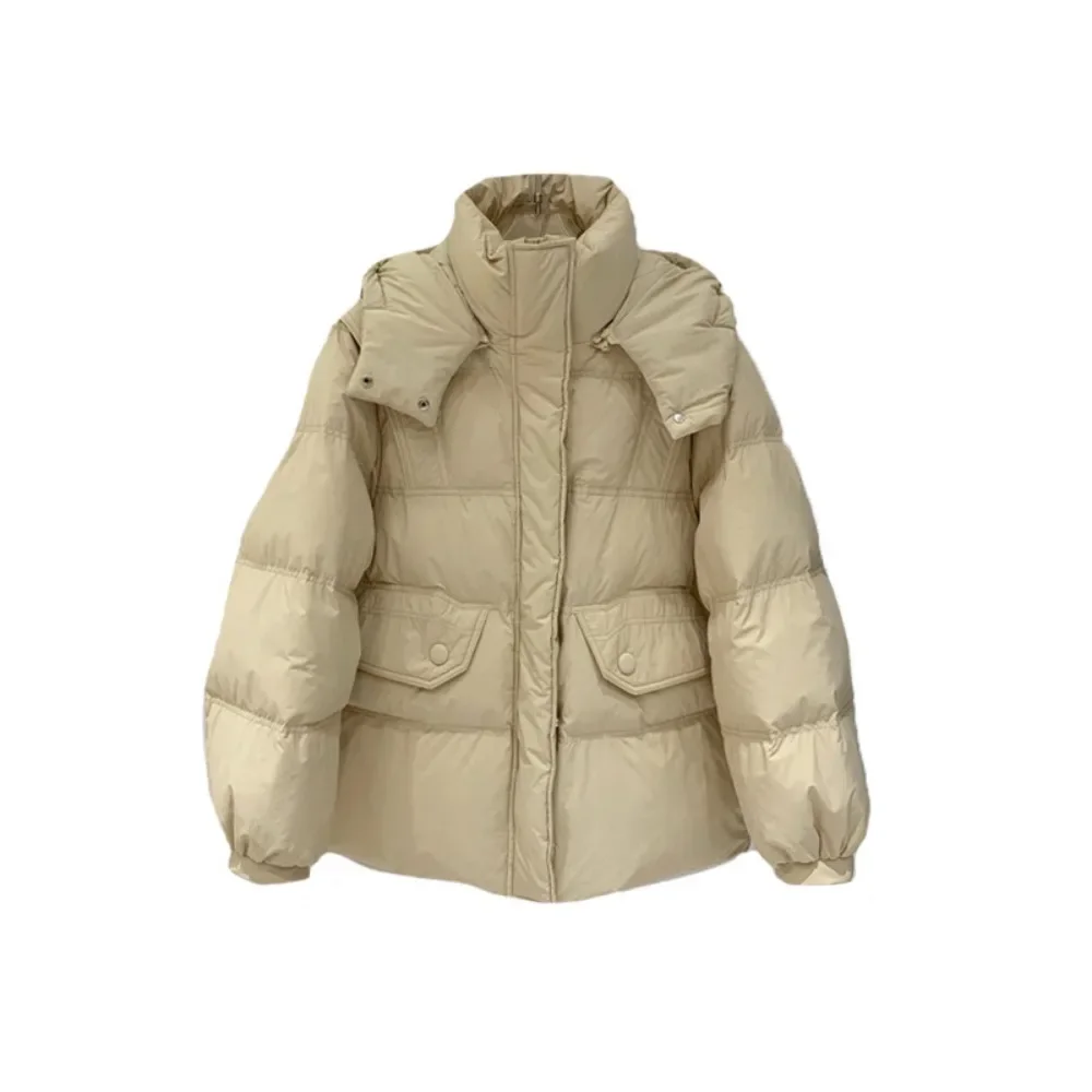 2024 New Winter White Duck Down Jacket Women Casual Fashion Warm Zipper Outwears Long Hooded Adjustable Waist Down Coat Female