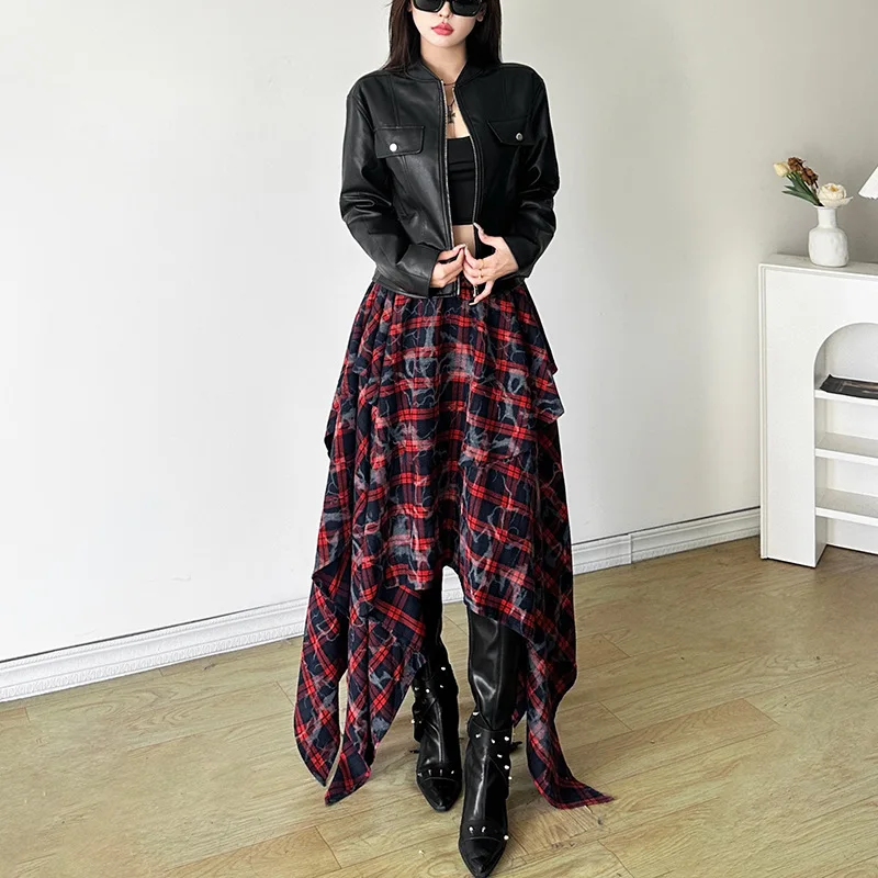 

Комплект из асимметричного топа на молнии и юбки Ele, осень 2024, трансграничный, женский, модный, из смесового хлопка