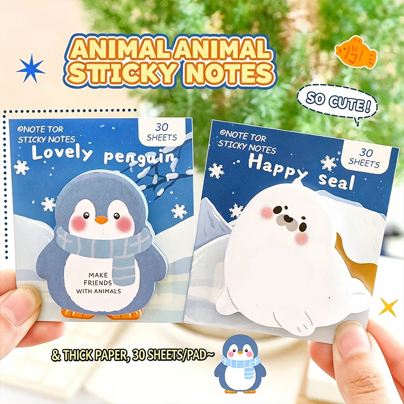 30sheets Cute Cartoon Arctic Animal Sticky Notes Kawaii Penguin Seal Polar Bear Shaped Memo Notepad  Student Stationery Supplies