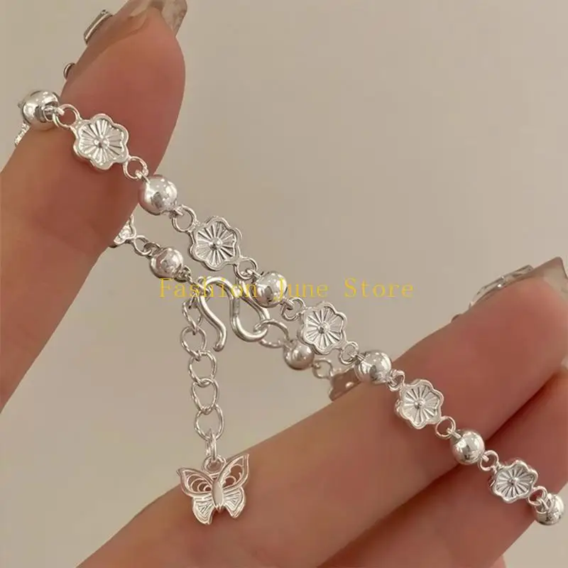 N5KA Trendy Flower Butterfly Charm Zinc Alloy Bracelet Unisex Jewelry Gift For Her