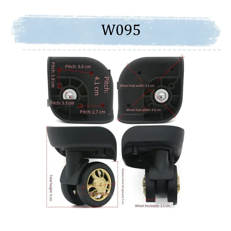Untuk W095 Ultra-Quiet 360 °   Set Pengganti Roda Koper Putar—Roda yang Senyap dan Meluncur dengan Lancar