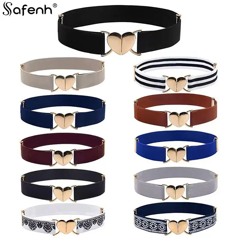 

1PCS Belt Women Elastic Canvas Belts Girls Multicolor Adjustable Elastic Waist Belts With Heart Shape Buckle Uniform Decorations