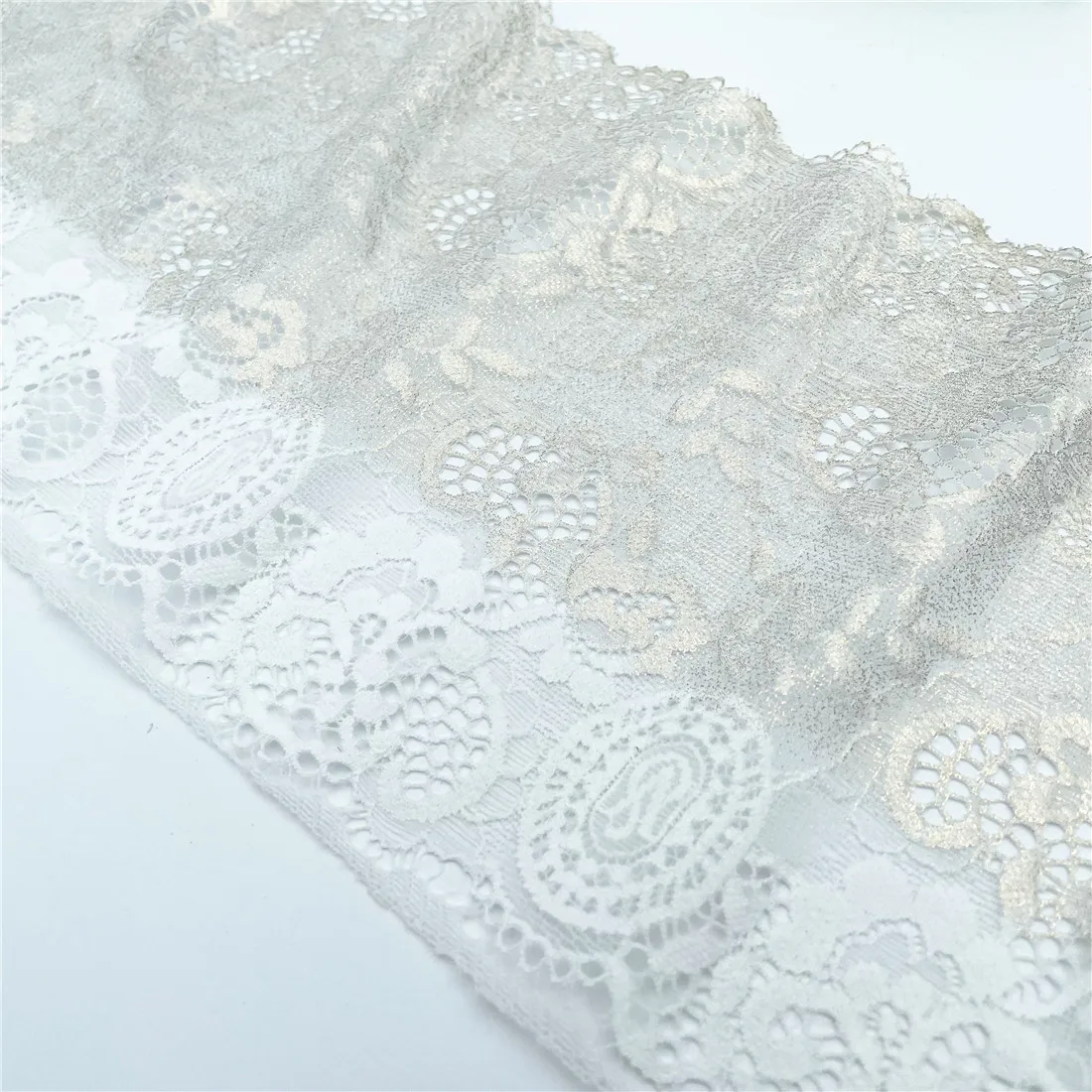 3y/lot 6 7/8 inch 17.5cm White With Golden Foil Elastic Lace Trim With Shimmer Trimming Garment Accessory DIY Material Fabric