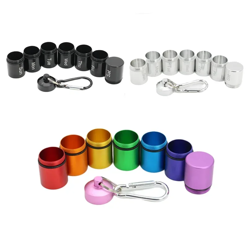 Weekly Pill Box 7 Grids Pills Tablets Box Portable Medicine Container with Keychain Metal sealed Storage Case Waterproof