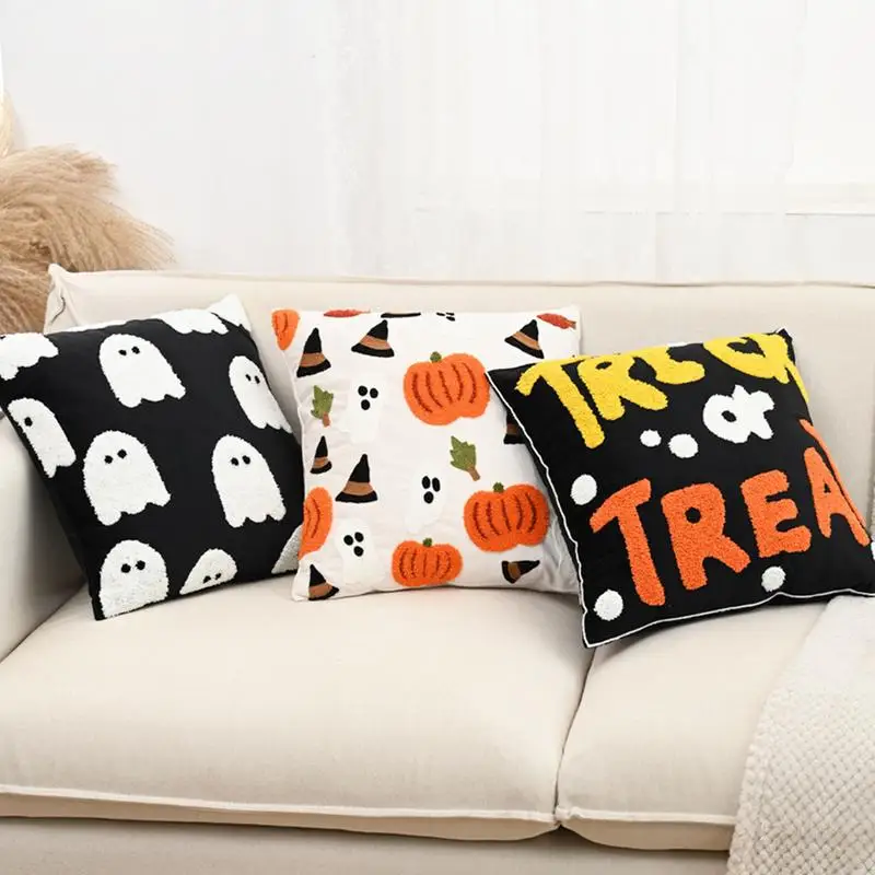 soft Halloween Pillow Cover Ghost Throw Pillows Cases 18x18 Inch Halloween Pillow Covers Ghost Decor Pillowcases Cushion