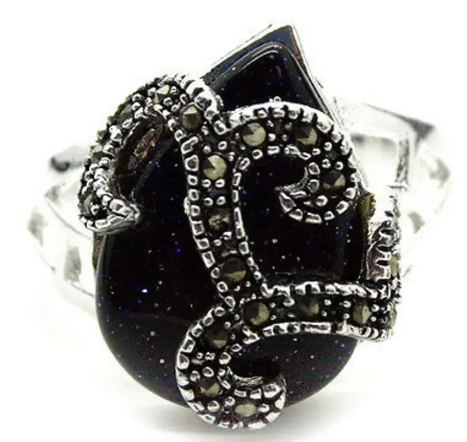 

Кольцо из редкого серебра 925 пробы, 18*16 мм, натуральный синий песок, нефрит, марказит, размер 7/8/9/10