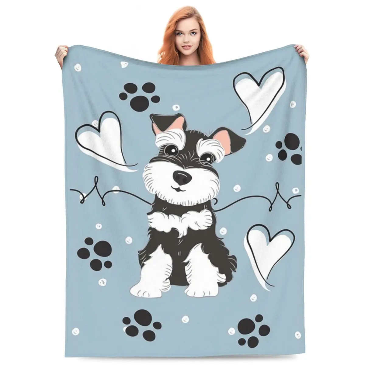 Love Black And White Miniature Schnauzer Blankets Flannel Blanket Breathable for Home Bedroom Office Throws Bedspread Quilt