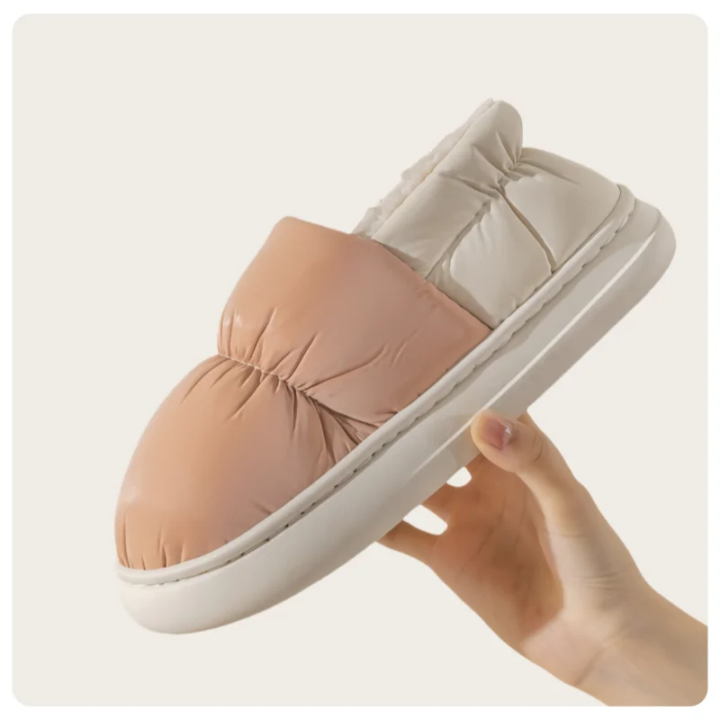 Autumn and Winter Waterproof and Fleece-Lined Warm Slippers for Women for Indoor and Outdoor Use at Home