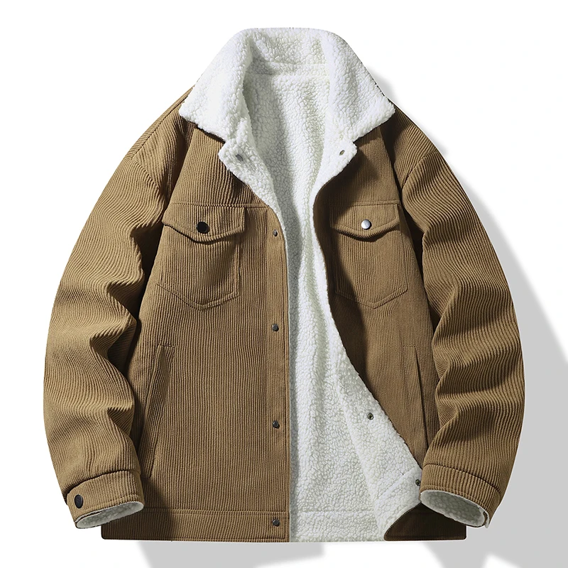 

Men's Corduroy Jacket Winter Lined Warm Thick Coats Man Solid Fur Collar Windbreaker Winter Men Fleece Jacket men
