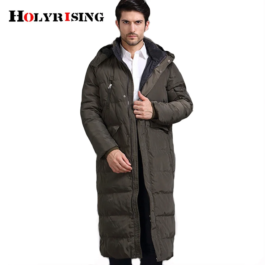 

Holyrising down jacket men winter casual parka thicken coats warm goose feather mens fur male long clothing 17690