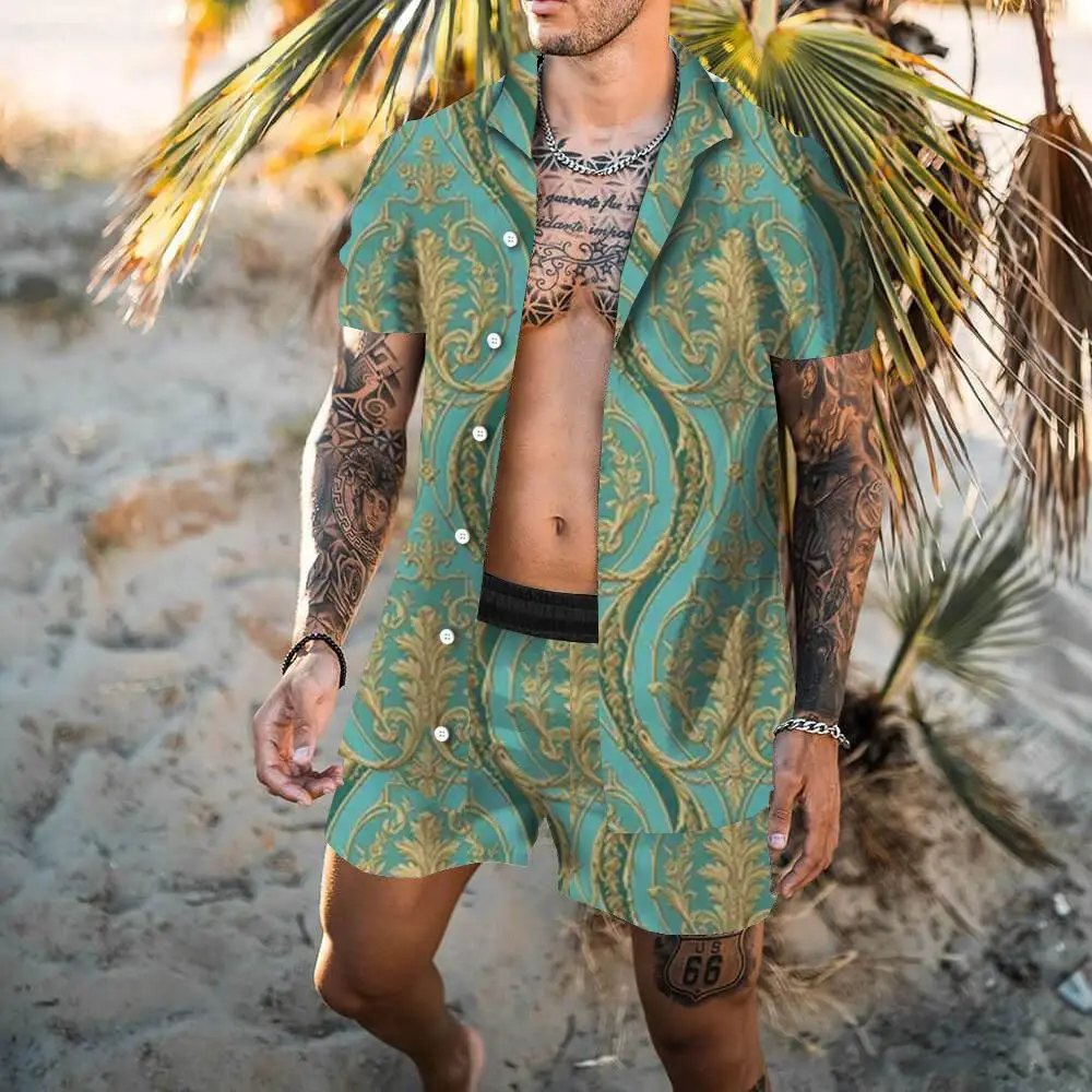White Crane Print 2 Pieces Shirt Set 3D Printing Hawaiian Men's Suit Beach Short Sleeve Sportswear Daily Shirt Set Two Pieces