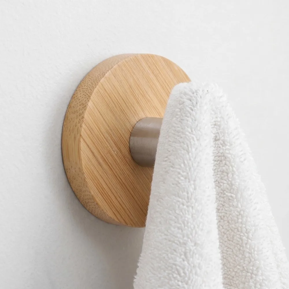 Stainless Steel Wood Wall Hook Rack Wall Mounted Silver Light Brown Clothes Bag Hook No Drill Installation Practical Coat Hook